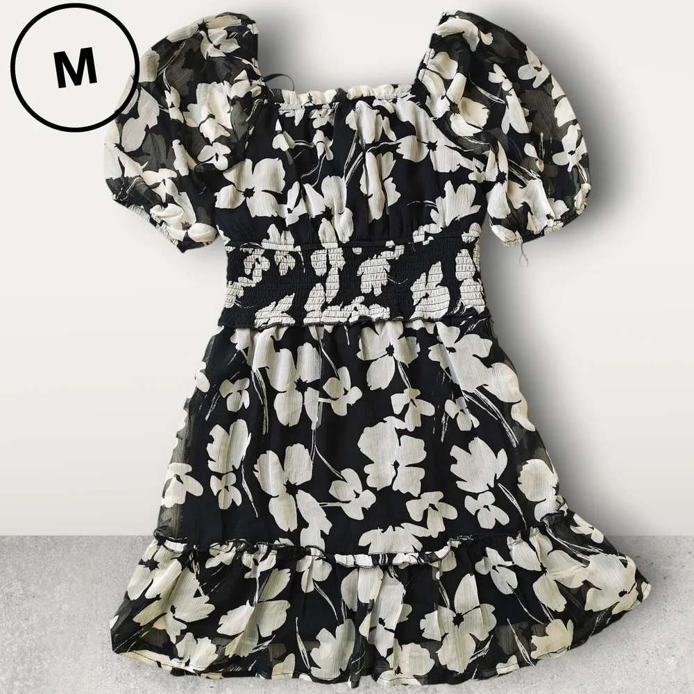 Floral Black and White Mini Dress - Picture 2 of 3